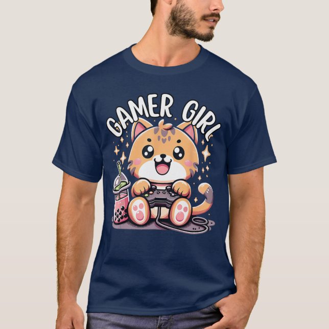 Camiseta Gamer Girl Cat Gaming Cute Video Game Women Girls  (Frente)