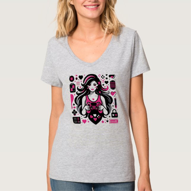Camiseta Gamer Girl Gift Gaming Love Hearts Design (Frente)