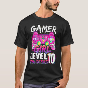 Camiseta Gamer Girl Level 10 Unlocked Video Game 10th Birth