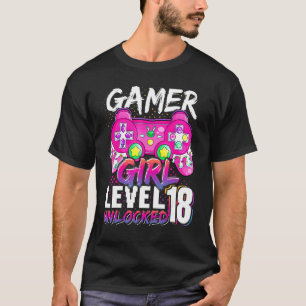 Camiseta Gamer Girl Level 18 Unlocked Video Game 18th Birth