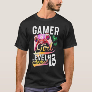 Camiseta Gamer Girl Level 18 Unlocked Video Game 18th Birth