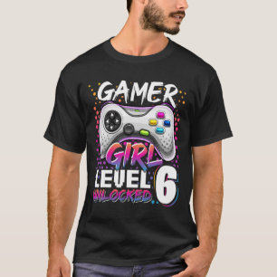 Camiseta Gamer Girl Nível 6 - 6 Birthda de jogos de vídeo d