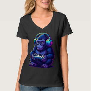 Camiseta Gamer Gorila com Fones de Ouvido — Vibrações Neon 