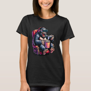 Camiseta Gamer Gorilla Popcorn Jogos Fones de ouvido