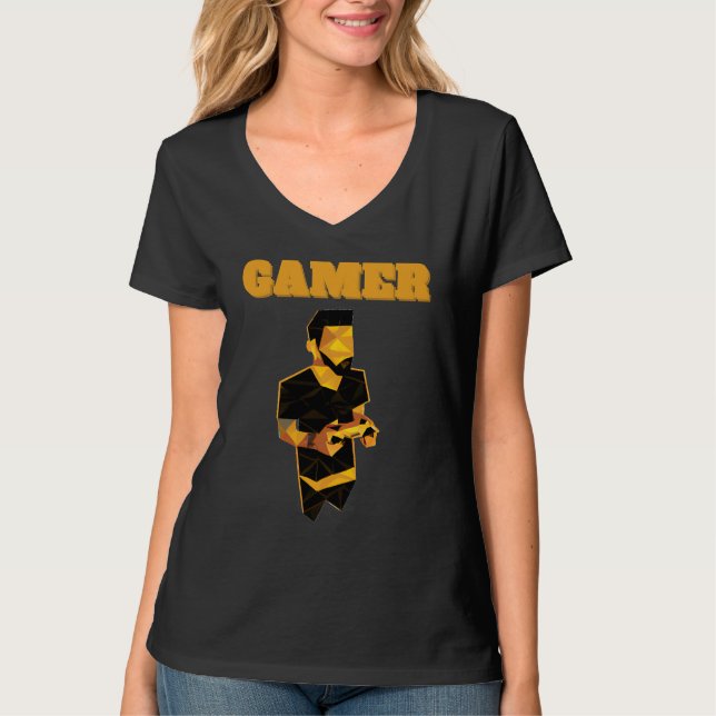 Camiseta Gamer Guy Holding a Gold Video Game Controller Men (Frente)