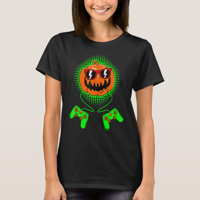 Camiseta Gamer Halloween Jackolantern Scary Gaming Boys Kid (Frente)