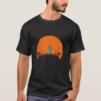 Camiseta Gamer Halloween Zombie Jogando Pumpkin Sunset Vint