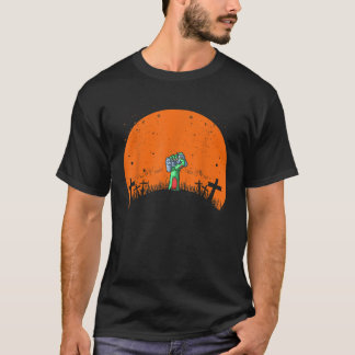 Camiseta Gamer Halloween Zombie Jogando Pumpkin Sunset Vint