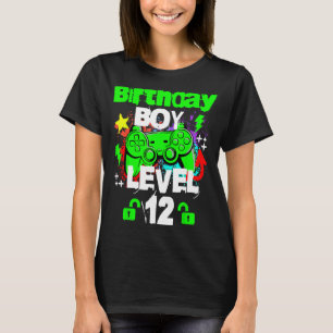 Camiseta Gamer Happy 12 Birthday Boy Nível 12 Desbloqueado 