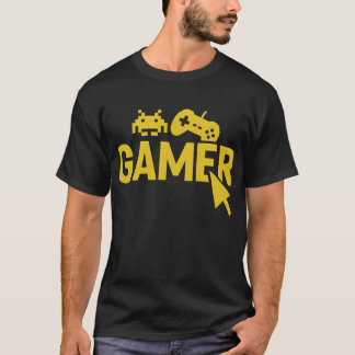 Camiseta “Gamer Icons T-Shirt – Retro Controller and Pixel 