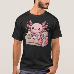 Camiseta Gamer Kawaii Axolotl Jogos Fofo Pastel