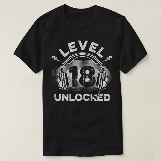 Camiseta Gamer Level 18 Unlocked Video Game Fan 18th Birthd (Frente do Design)