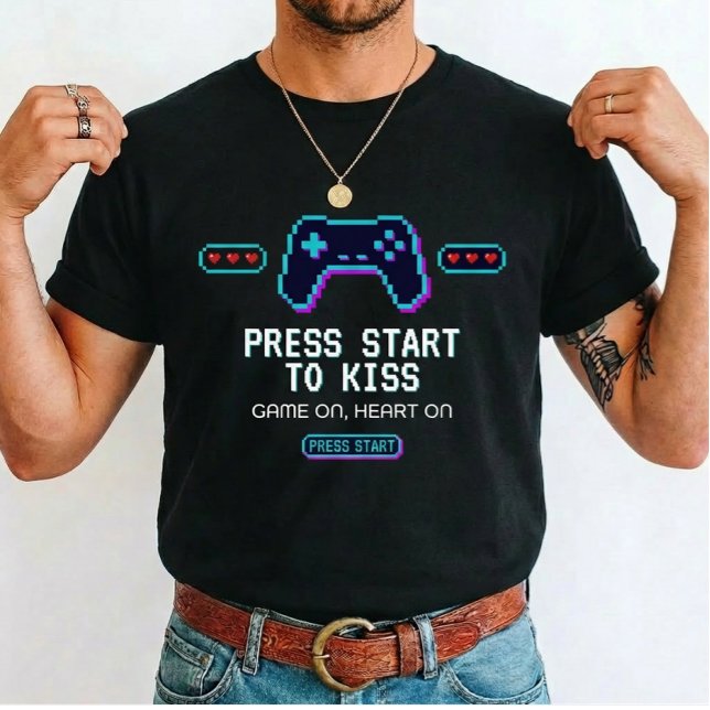 Camiseta  Gamer Love Press Start to Kiss for gamer  (Criador carregado)