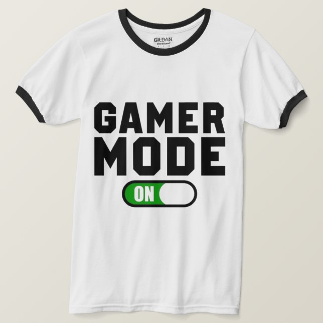 Camiseta Gamer Mode On-Gift para Streamers e Gamers (Frente do Design)