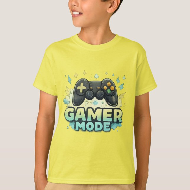 Camiseta Gamer Mode ON - Kids Video Game Controller Graphic (Frente)