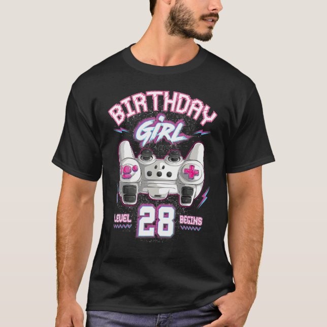 Camiseta Gamer nível 28, 28º Aniversário Gamer Nível 28 ini (Frente)