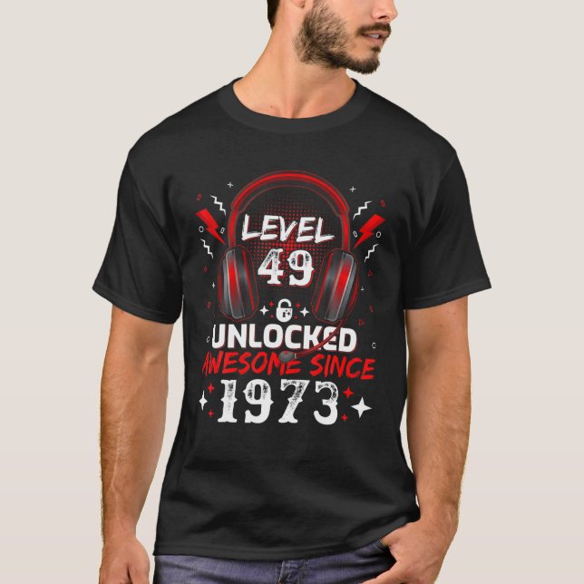 Camiseta Gamer Nível 49 Desbloqueado Incrível 1973 49Th Bi (Frente)
