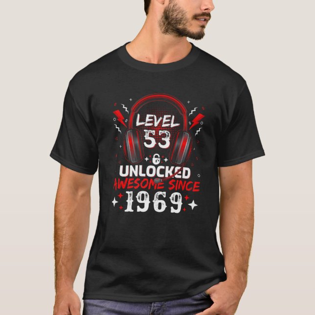 Camiseta Gamer Nível 53 Desbloqueado Incrível 1969 53Th Bi (Frente)