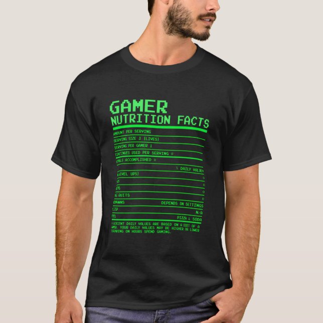 Camiseta Gamer Nutrition Facts For N Video Games (Frente)