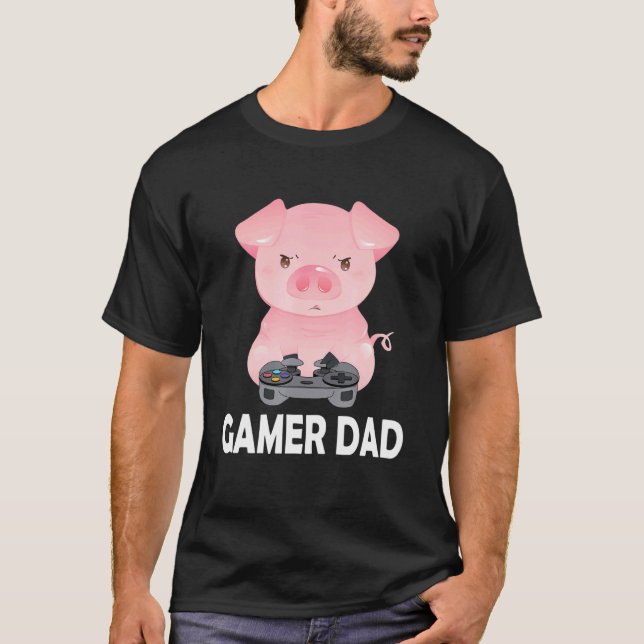Camiseta Gamer Pai Gamer Pig Pai Vídeo Gamer Jogos Pig (Frente)