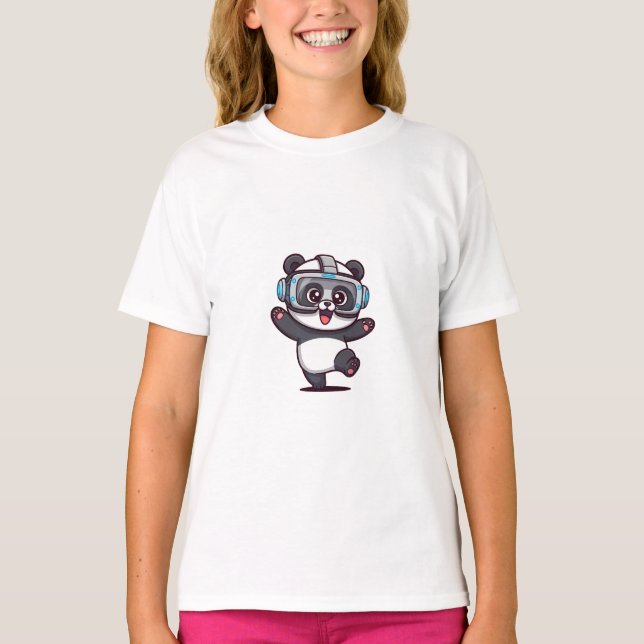 Camiseta Gamer Panda Infantil de Realidade Virtual Cyberpun (Frente)
