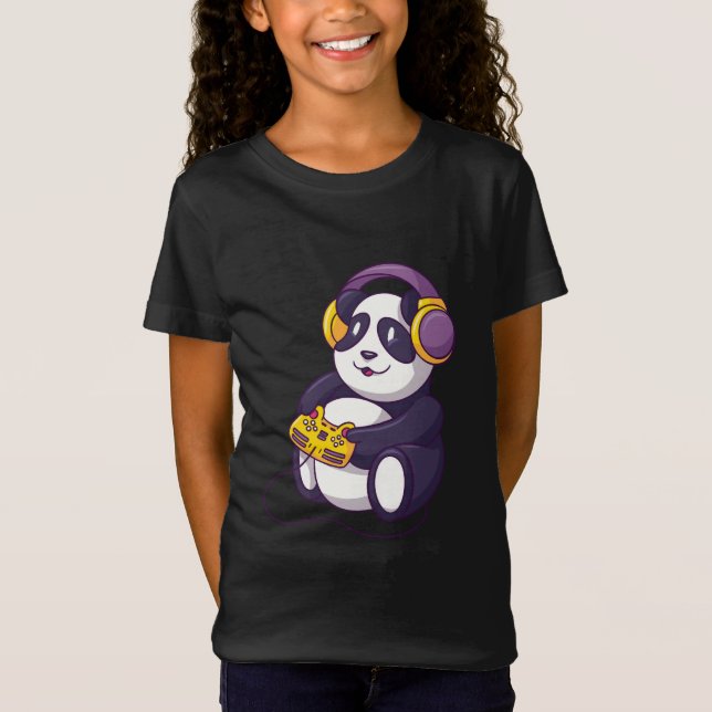 Camiseta Gamer Panda Jogando Videogames (Frente)