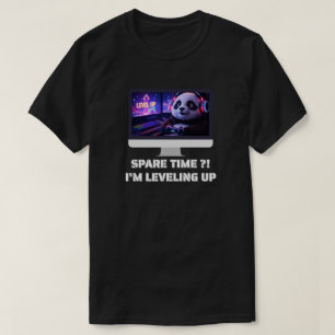 Camiseta Gamer Panda Subindo de Nível Arte Neon para PC