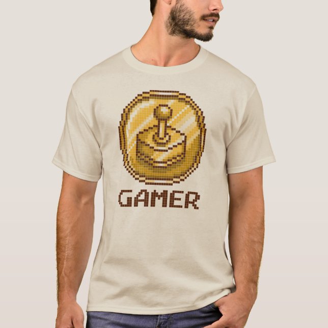 Camiseta Gamer Pixel Joystick Emblem - Retro Gaming (Frente)