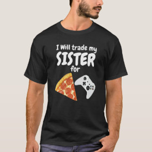 Camiseta Gamer Pizza Irmã Jogo Jogo Jogo Engraçado Irmão P