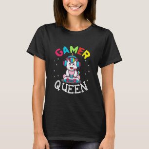 Camiseta Gamer Queen Unicorn Playing Video Games Kids Girls