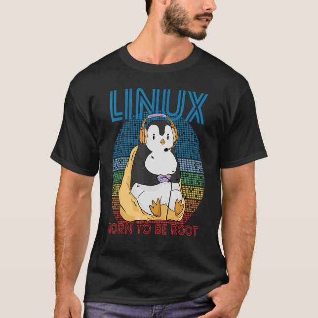 Camiseta Gamer Root Retro Penguin Nerd Linux Programmer Gee (Frente)