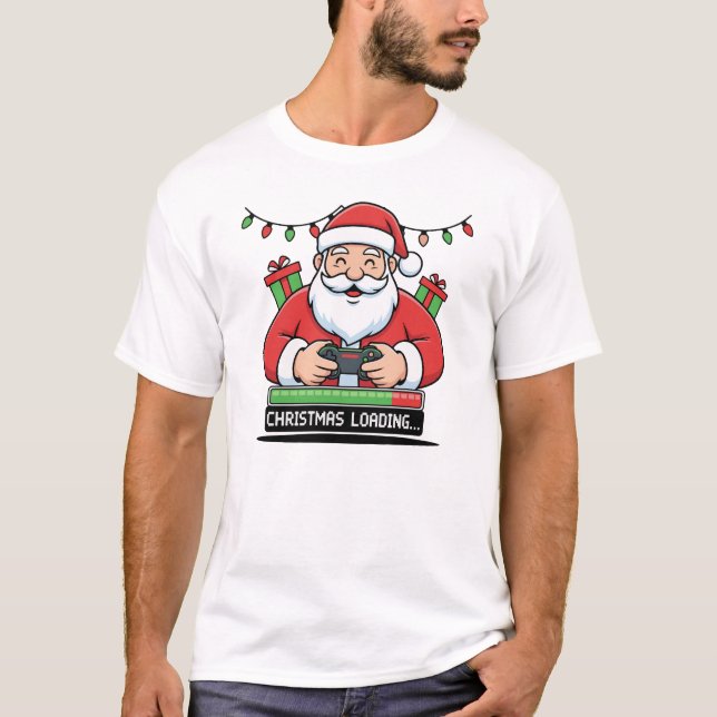 Camiseta Gamer Santa Loading Christmas Hoodie & Tee (Frente)
