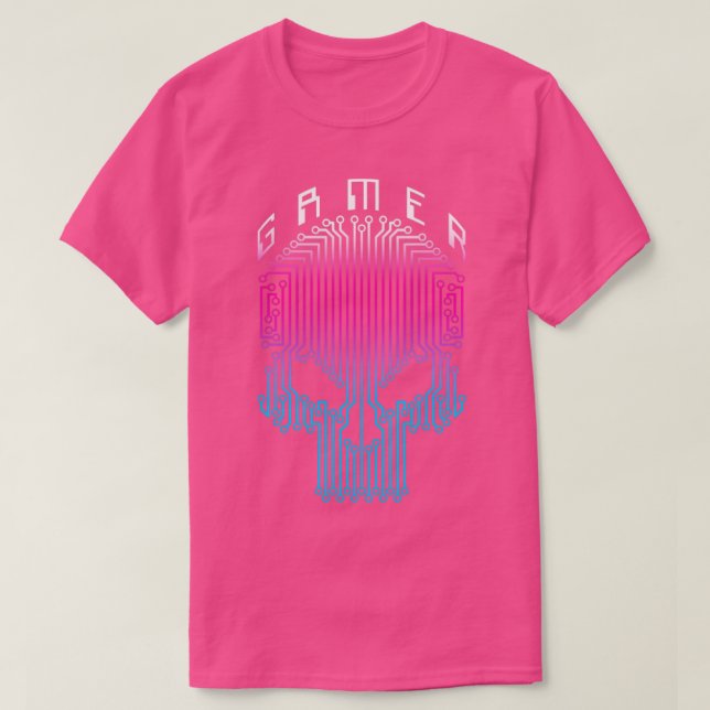 Camiseta Gamer Skull Computer Circuit Vídeo Engraçado Jogos (Frente do Design)