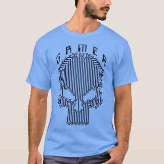 Camiseta Gamer Skull Computer Circuit Vídeo Engraçado Jogos