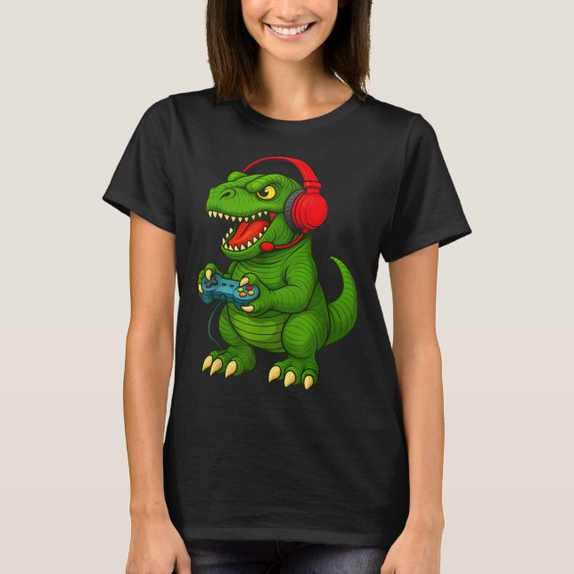 Camiseta Gamer T Rex Dinosaur Video Games Boys Teen Funny G (Frente)