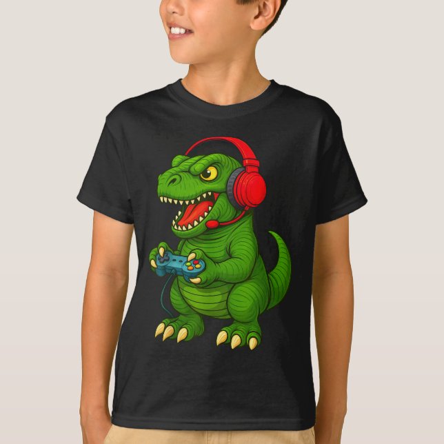 Camiseta Gamer T Rex Dinosaur Video Games Boys Teen Funny G (Frente)