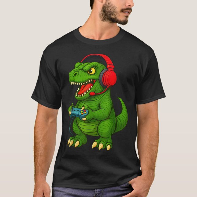 Camiseta Gamer T Rex Dinosaur Video Games Boys Teen Funny G (Frente)