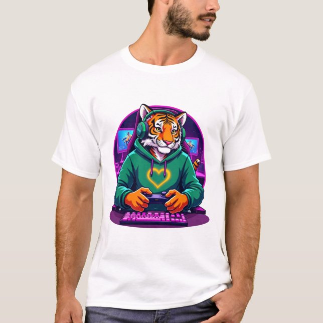 Camiseta Gamer Tiger - Trabalho de arte de jogos Legal para (Frente)