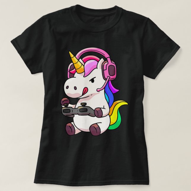 Camiseta Gamer Unicorn | Cute Rainbow Gaming Design (Frente do Design)