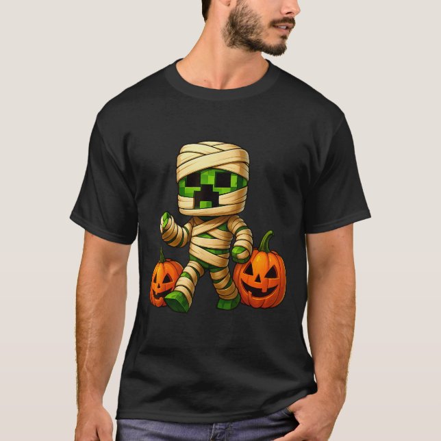 Camiseta Gamer Xel Pumpkin Mummy Men Kids Boy Halloween Fun (Frente)