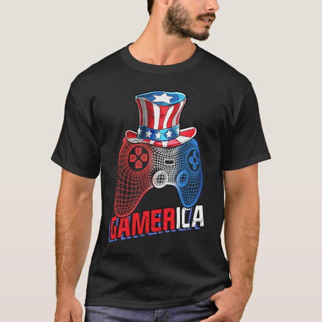 Camiseta Gamerica 4th of July Video Game American Flag Uncl (Frente)