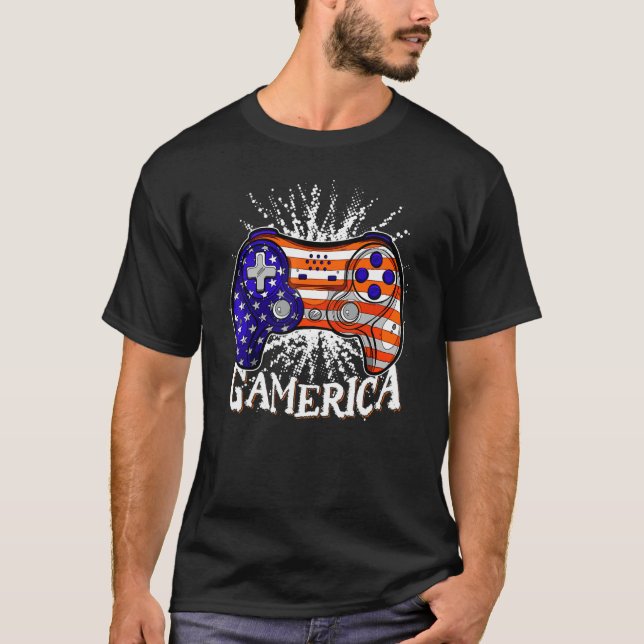 Camiseta Gamerica Video Game Controller Patriótico Gamer 4º (Frente)