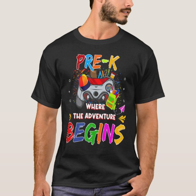 Camiseta Gamer's Pre K Vibes Here I come where the Adventur (Frente)