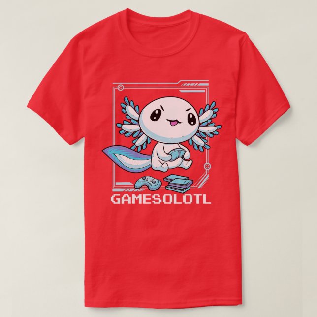 Camiseta Gamesolotl Axolotl Fish Tocando Videos games Lizar (Frente do Design)