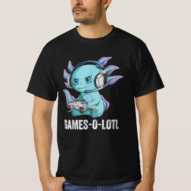 Camiseta Gamesolotl Axolotl Video Gamer Kawaii Meninos anim (Frente)