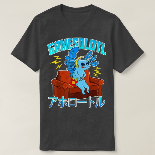 Camiseta Gamesolotl Gamer Fish Aolotl Playing Video Games K (Frente do Design)