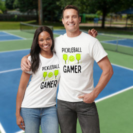 Camiseta Gâmetas e Bola do Jogador de Pickleball