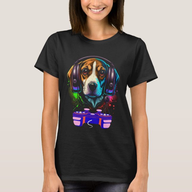 Camiseta Gaming Beagle Dog Player Animal Video Gamer  Men K (Frente)