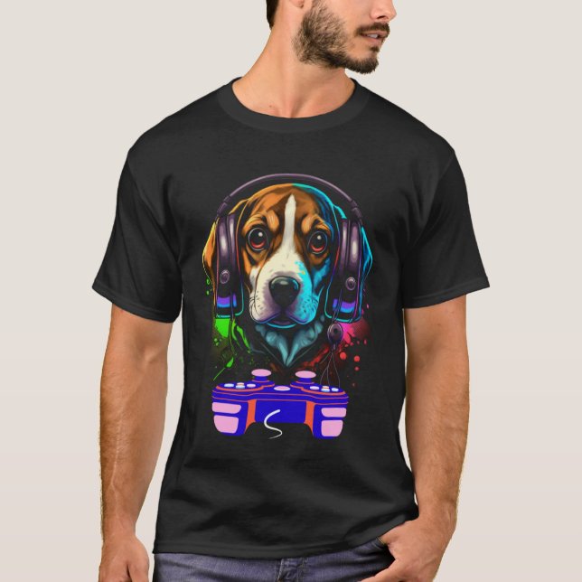 Camiseta Gaming Beagle Dog Player Animal Video Gamer  Men K (Frente)
