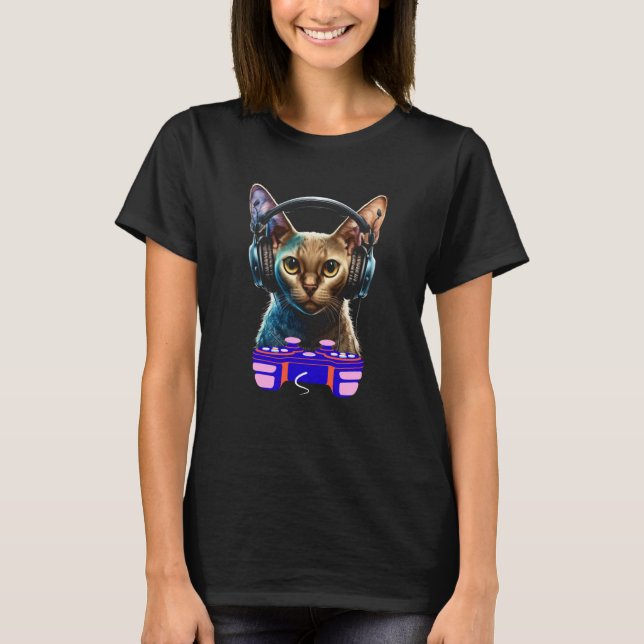 Camiseta Gaming Burmese Cat Player Animal Video Gamer Men K (Frente)